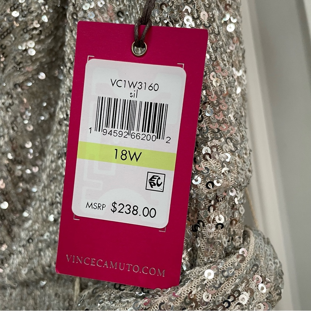 NWT Vince Camuto Silver Sequin Cowl Neck Sleeveless Tie Waist Wide Leg Jumpsuit - Picture 8 of 16